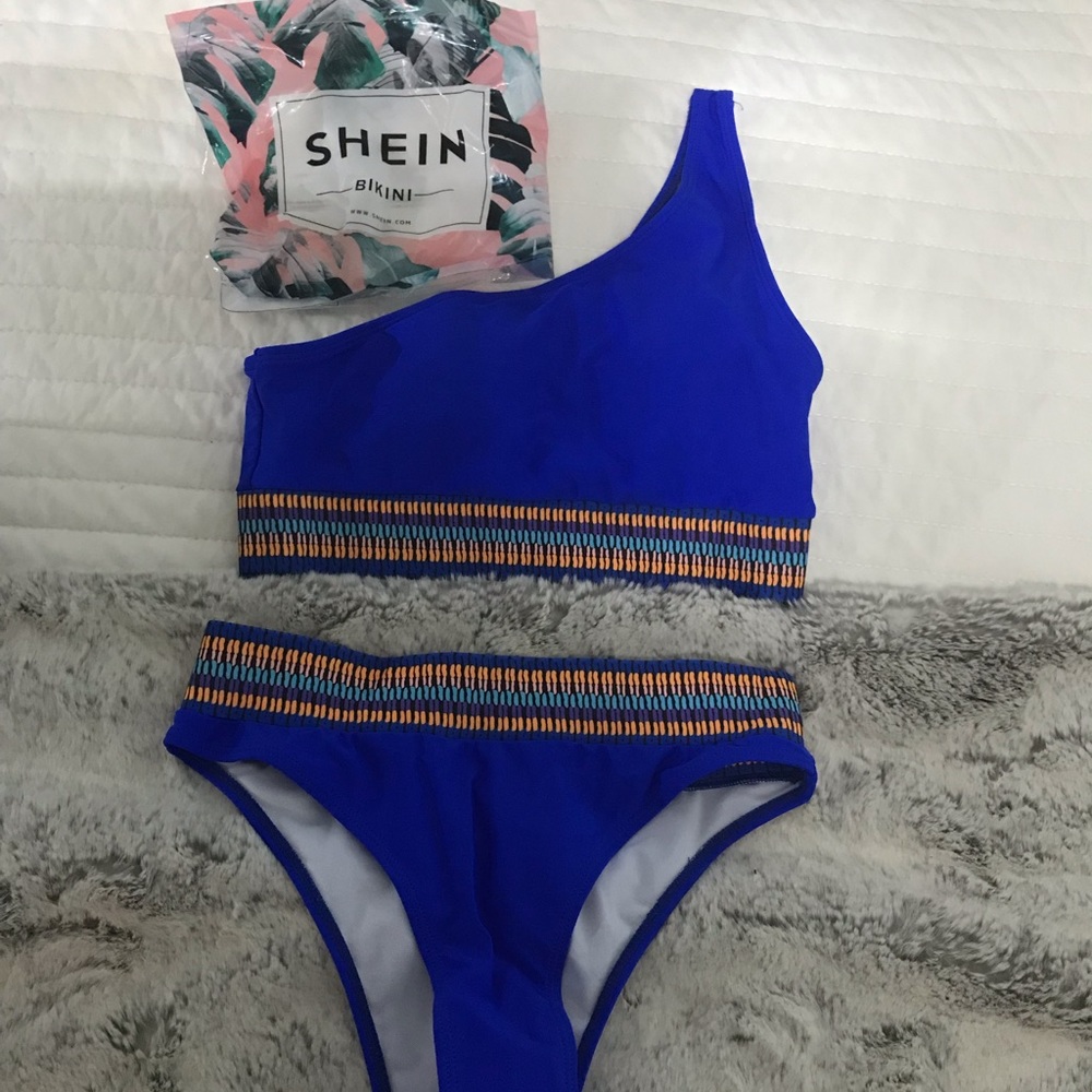 Shein Blue One Shoulder Swimsuit
